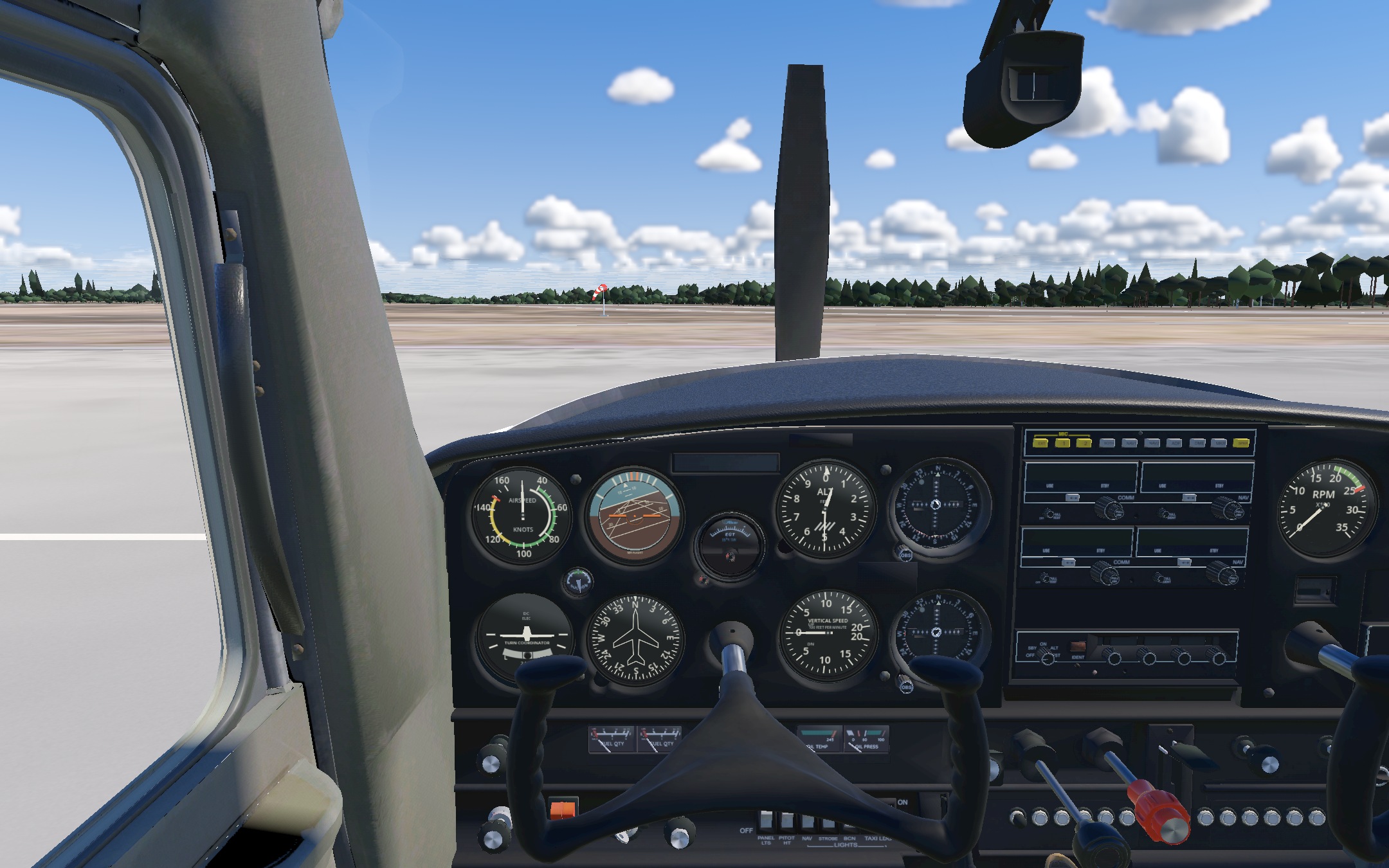 Cessna 152 parked on the apron in MR Flight, with the engine stopped and electrics off