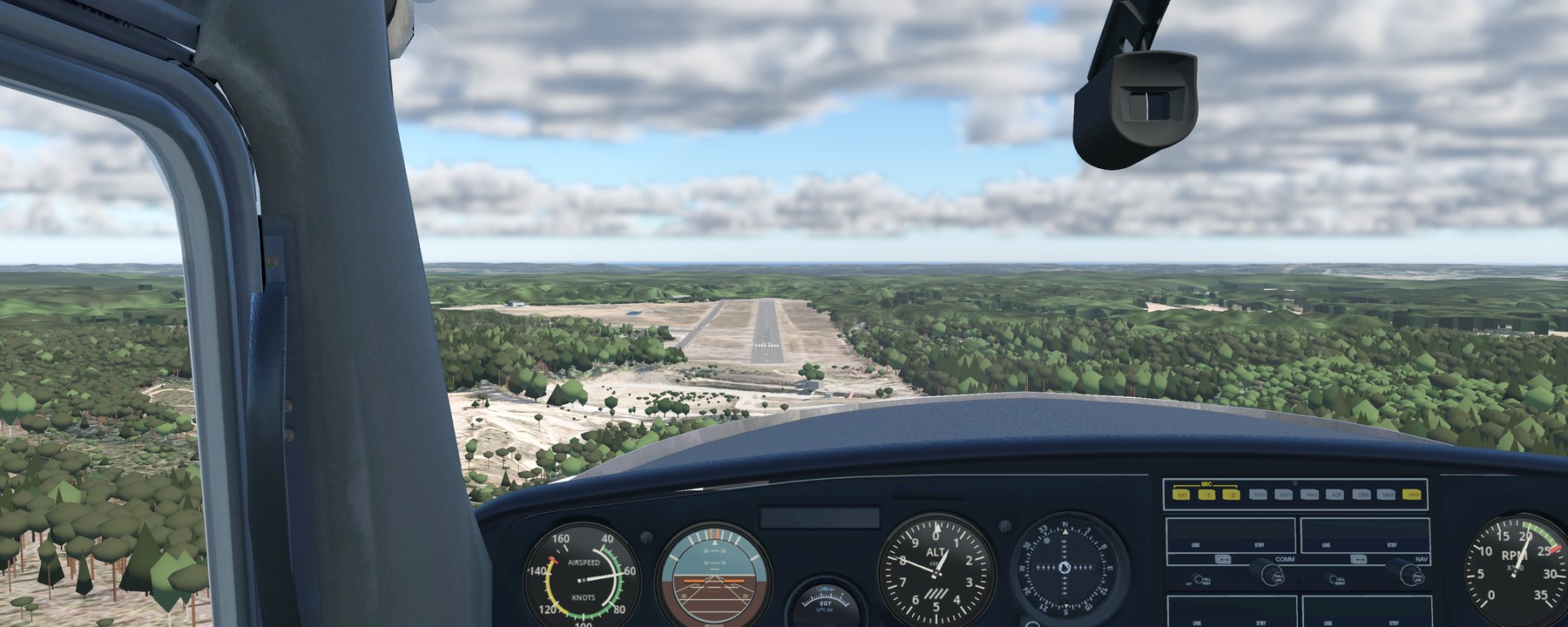 MR Flight cockpit view on approach to the runway at Vesivehmaa