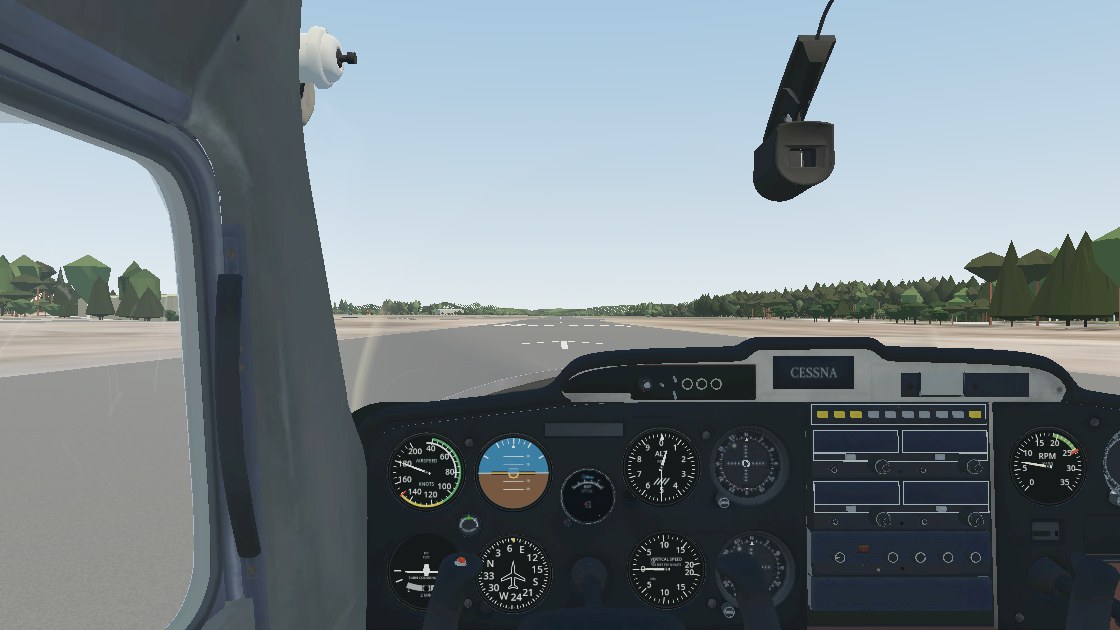 C152 cockpit lined up on runway 07 at Vesivehmaa